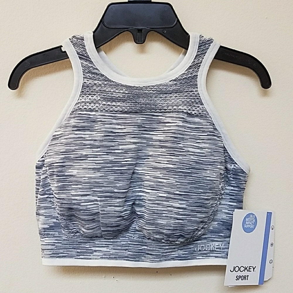 Jockey sports bra, size S, NWT! Gray and‎ white